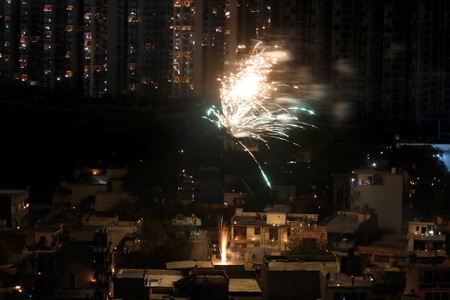 Firecrackers in a residential colony in Greater Noida, on the outskirts of Delhi.