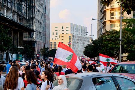 Demonstrators head to downtown Beirut.