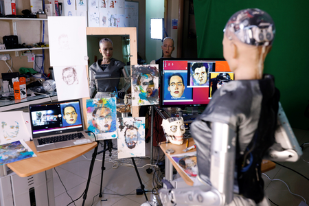 Humanoid robot Sophia makes paintings for the NFT market