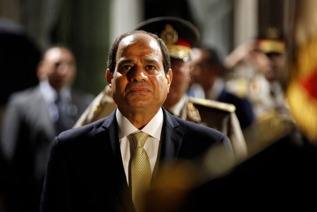 Egyptian President Abdel Fattah al-Sisi reviews the troops at the Defense Ministry in Paris, France, October 23, 2017.