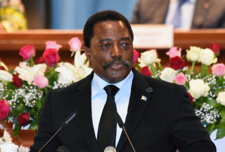 Democratic Republic of Congo&#039;s President Joseph Kabila addresses the nation at Palais du Peuple in Kinshasa, Democratic Republic of Congo April 5, 2017.
