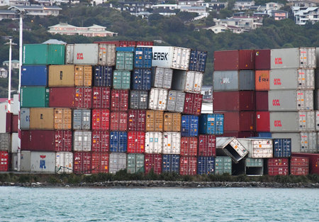 Stacked containers are affected after a 7.5 earthquake based around Cheviot in the South island shock the capital, at Centre Port, in Wellington, New Zealand, early 14 November 2016. According to reports, a 7.8 magnitude earthqauke has hit New Zealand overnight, triggering a tsunami warning for the east coast of the country.