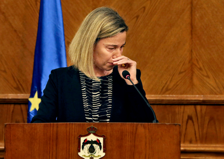 Federica Mogherini, European Union foreign policy chief, reacts to news on the Brussels attacks.