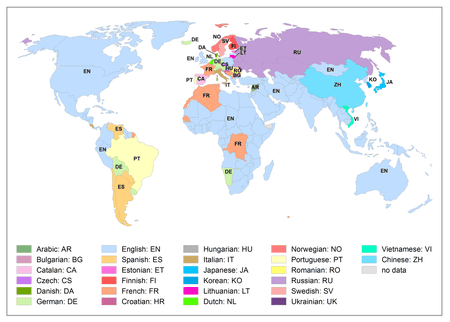 Dominent language on wikipedia articles per country