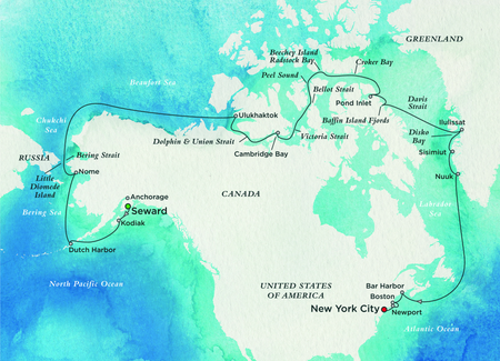 The Northwest Passage route of the Crystal Serenity cruise ship.