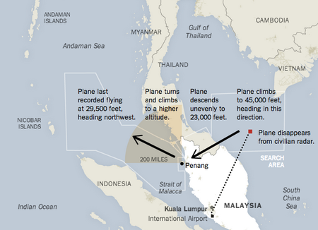 NYT graphic of Malaysia Airlines flight path