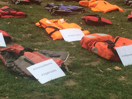 Life jackets in Parliament Square in London