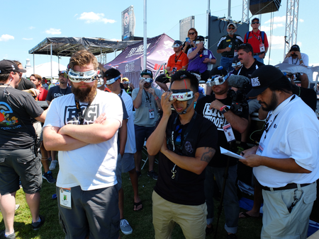 Pilots watching through FPV goggles.