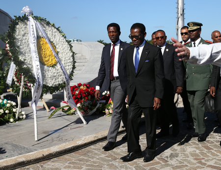 President of Equatorial Guinea Teodoro Obiang Nguema Mbasogo (wearing blue tie) arrives to pay tribute to Cuba&#039;s late President Fidel Castro at the Jose Marti Memorial in Revolution Square in Havana, Cuba