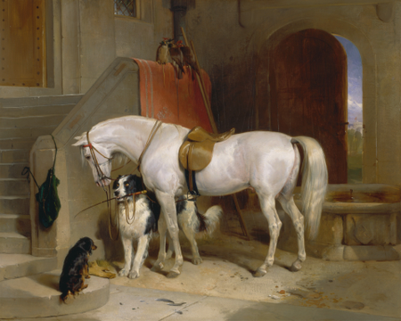 Oil painting: &quot;Favourites, the Property of H.R.H. Prince George of Cambridge&quot; by Sir Edwin Henry Landseer, painted 1834 to 1835.