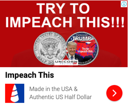 a Google ad that says &quot;Try to Impeach This&quot; with a picture of a Trump coin