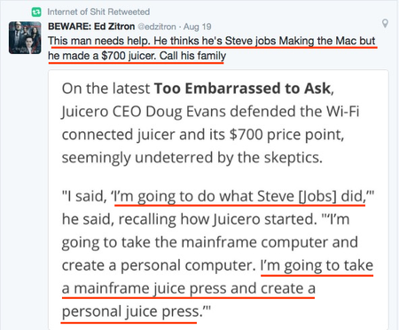 Quotation from juicer article, tweeted.