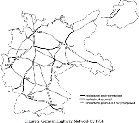 A map showing the German highway network in 1934