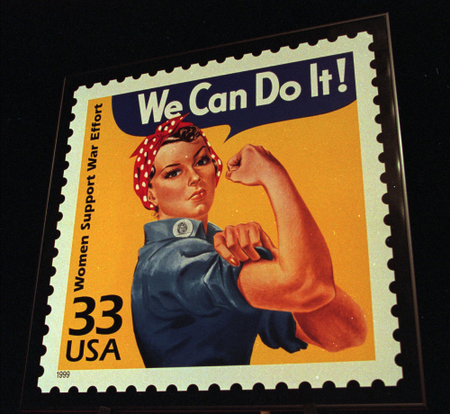 The United States Post Office presented an enlargement of the Celebrate the Century, Women Support the War stamp depicting Rosie the Riveter to the Portland Harbor Museum in South Portland, Maine, Friday, June 25, 1999. The stamp is part of a 15 stamp set honoring people, events, and lifestyles of the 1940&#039;s.