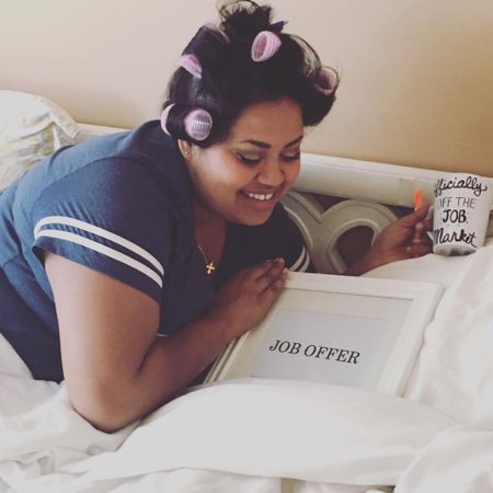 Benita Abraham drinks coffee in bed with her job offer letter
