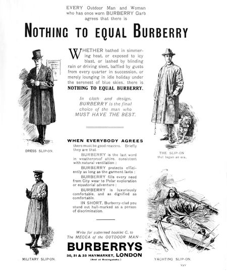 A 1909 ad for Burberry raincoats