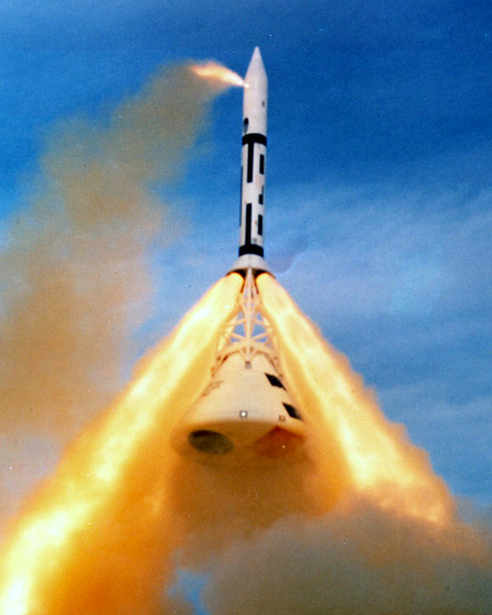 The Apollo crew capsule escape rocket is tested in 1965.