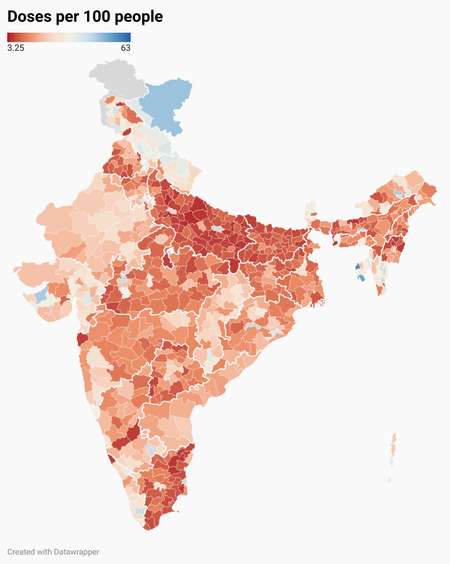 A map depicting Vaccination coverage across Indian states.