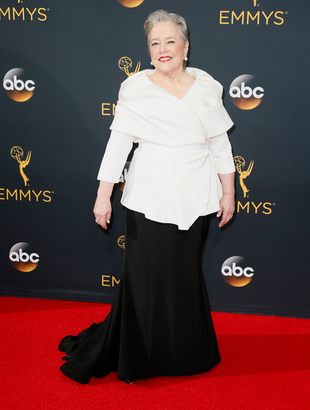 Kathy Bates arrives at the 68th Primetime Emmy Awards on Sunday, Sept. 18, 2016, at the Microsoft Theater in Los Angeles. (Photo by Danny Moloshok/Invision for the Television Academy/AP Images)