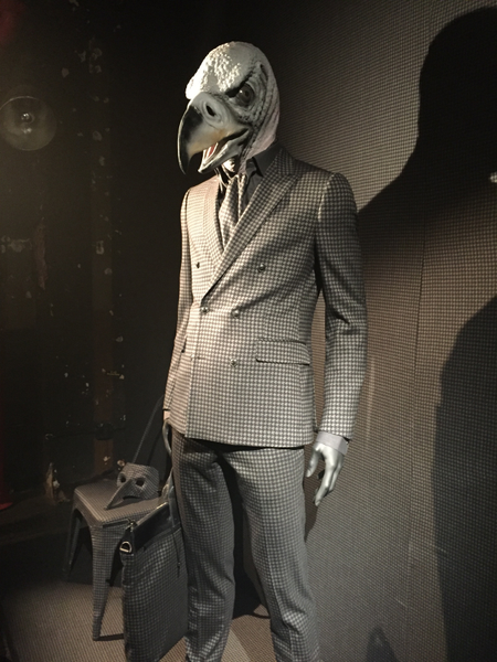 A mannequin in an animal mask wears designer John Varvatos&#039; Men&#039;s Fall/Winter 2016 fashion.