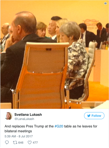 Ivanka Trump picture at G20 leaders table in Tweet later deleted by Svetlana Lukash