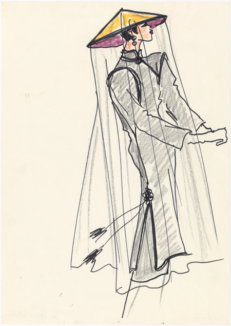 Croquis d’illustration pour la collection haute couture automne-hiver 1977, Musée Yves Saint Laurent Paris © Fondation Pierre Bergé - Yves Saint Laurent _ Tous droits réservés