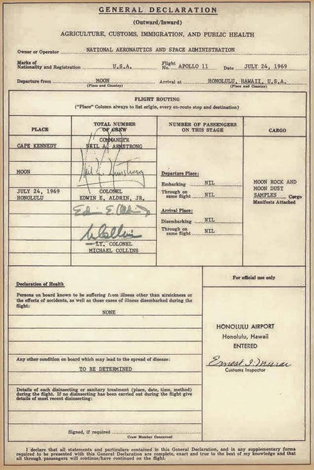 Buzz Aldrin customs form