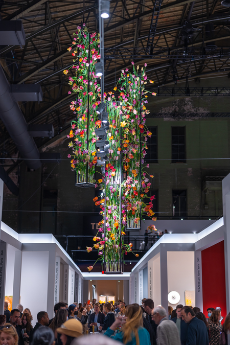 a flower chandelier at TEFAF