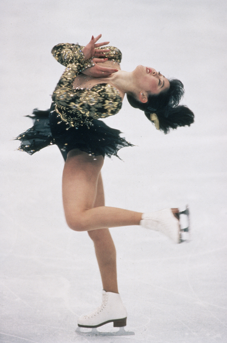 American figure skater Kristi Yamaguchi performing spiral spin during gold medal winning performance at 1992 winter Olympics. (Photo by Sergei Guneyev/The LIFE Images Collection/Getty Images)