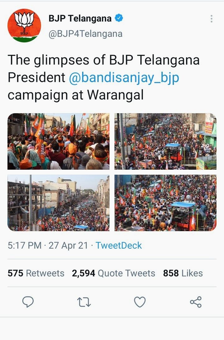 A tweet showing BJP Telangana&#039;s rally