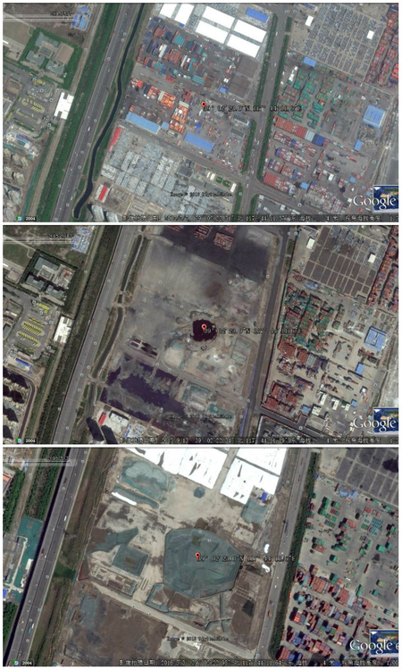 The Tianjin blast site is still a wasteland one year on, as shown by Google Earth.