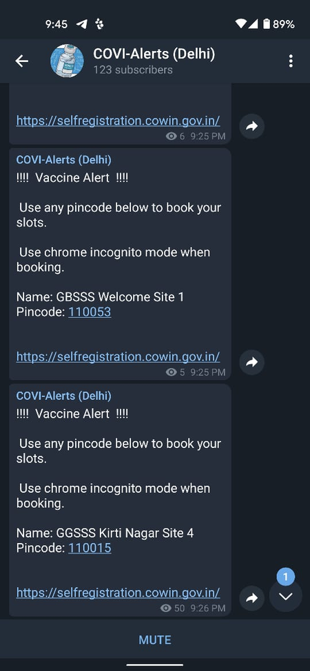 Telegram vaccine