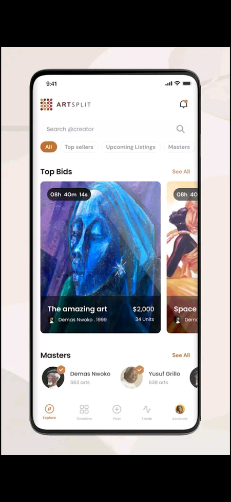 A screenshot of the ARTSPLIT app