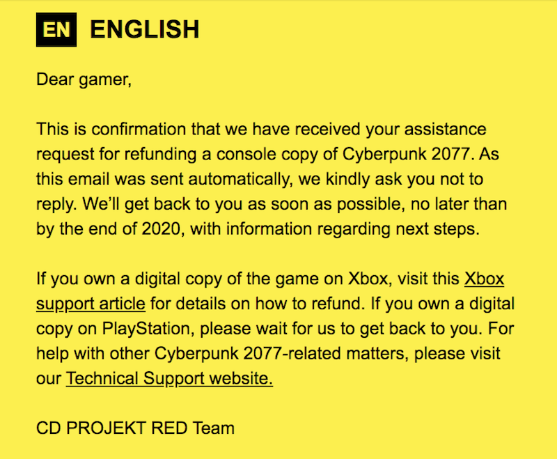 Cyberpunk 2077: como solicitar reembolso do game para Xbox One e PS4