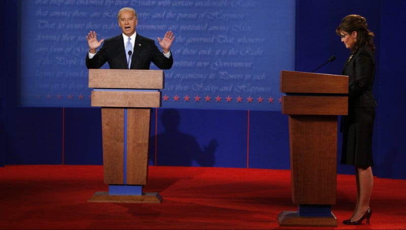 Palin and Joe Biden debate, Oct 2, 2008. Photo via AP.