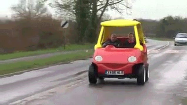 Adult-sized child made a street legal Little Tikes Car that goes 70mph