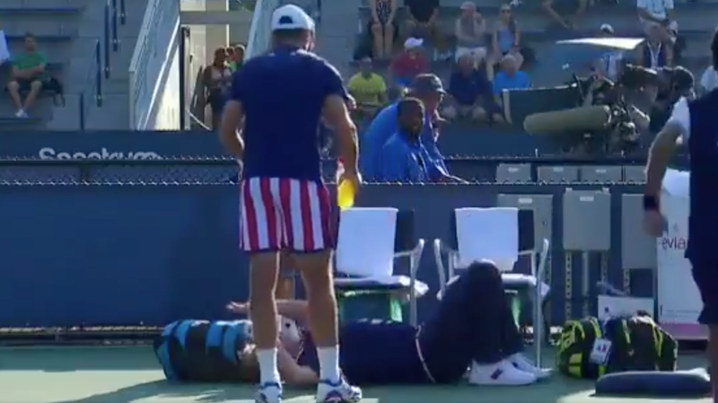 U S Open Chair Umpire Topples Off Chair