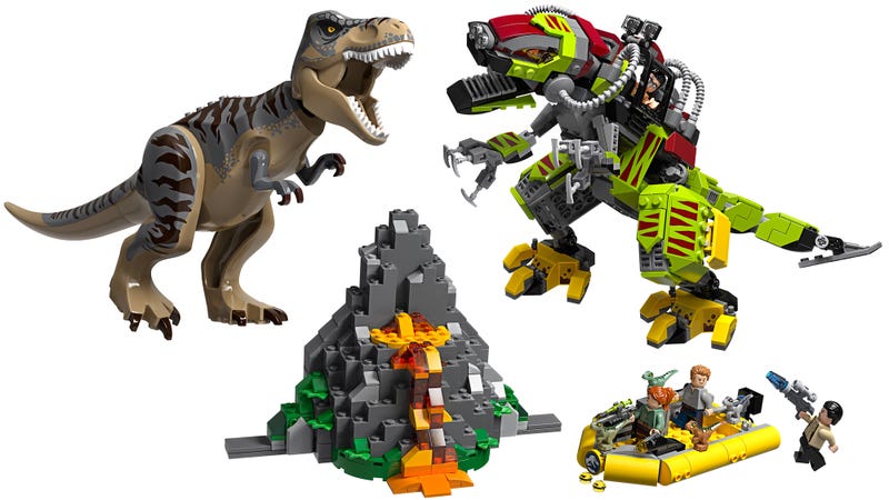 Illustration for article titled Jurassic World's T-Rex Fighting Mecha T-Rex Is the Lego Set of My Childhood Fantasies