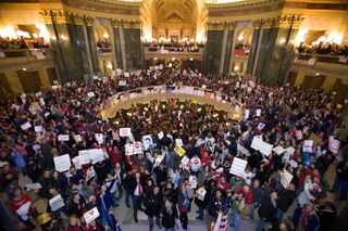 Wisconsin protesters descend on the Capitol.