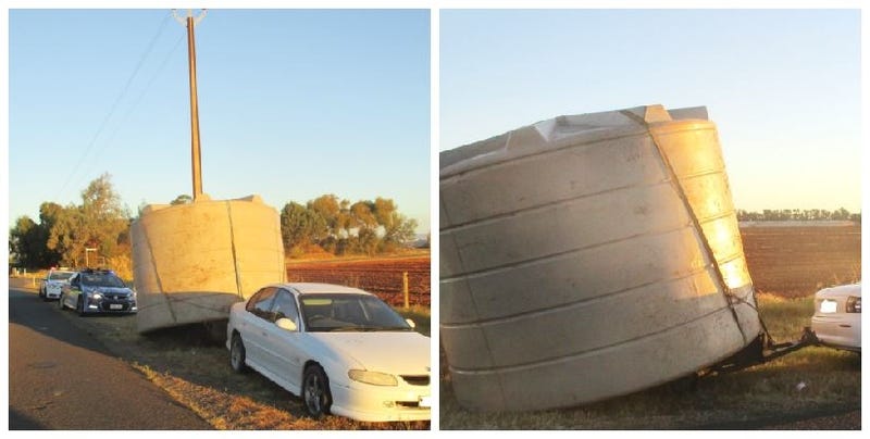 Illustration for article titled Unlicensed Driver On Meth Caught Dragging Massive Water Tank With Unregistered Vehicle