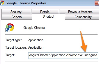 how to make a google chrome incognito shortcut