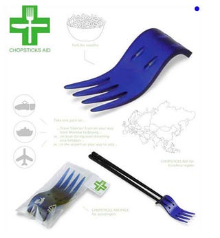 Illustration for article titled The Chopsticks Aid Turns Chopsticks Into Forks for Lousy White People