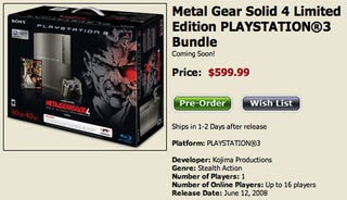 Illustration for article titled MGS4 Limited Edition PS3 Bundle Ordering Shockingly A Huge Disaster