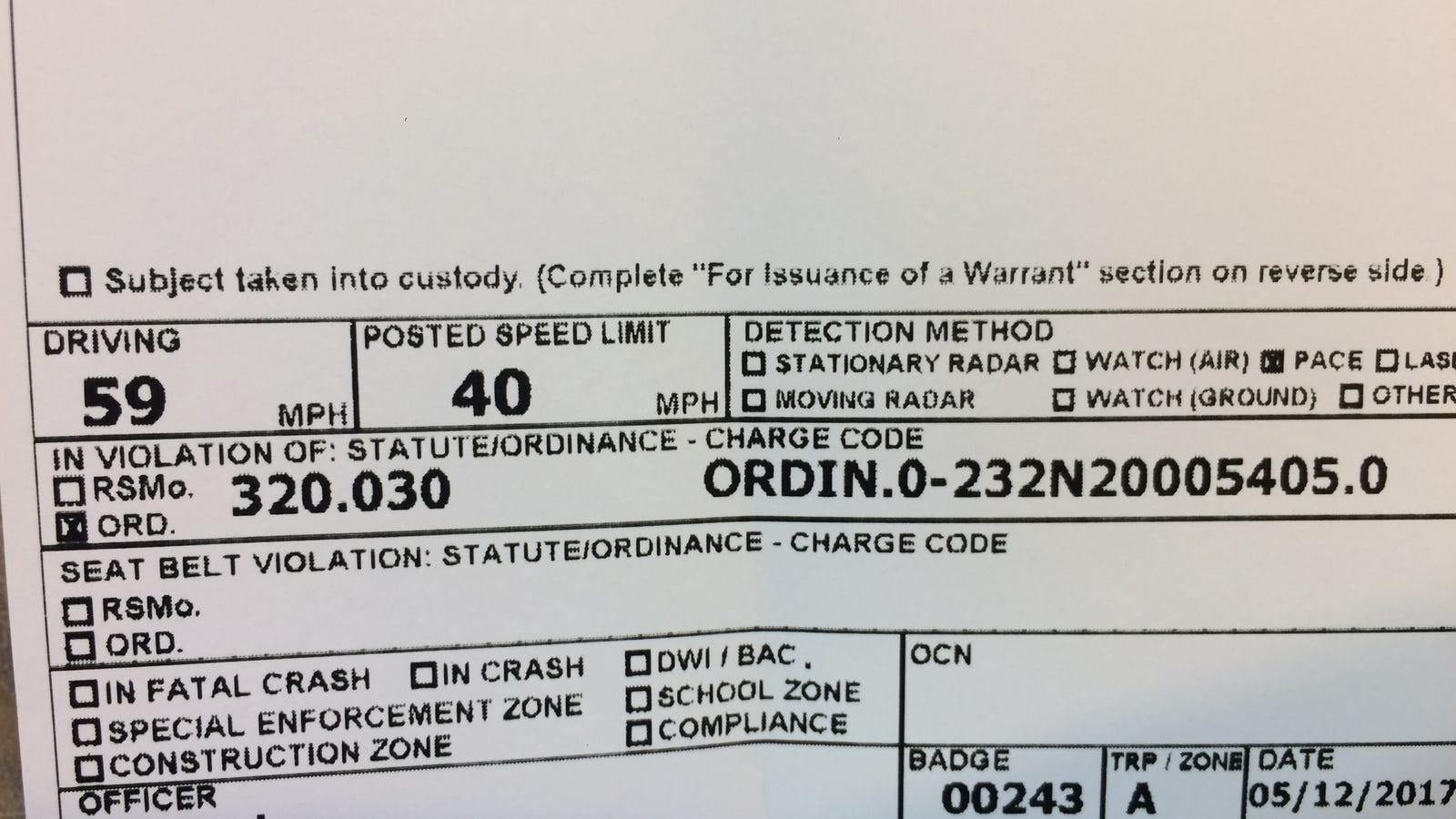 I got a speeding ticket.