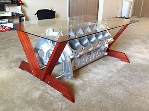 Motor Block Coffee Table - V8 Engine Block Coffee Tables,Custom. $600.00, via Etsy ... - This handcrafted, rustic coffee table has a base constructed with four 2x6 inch pine wood planks and 1.5 inch black iron pipes that stand 16 inches tall on all four corners.