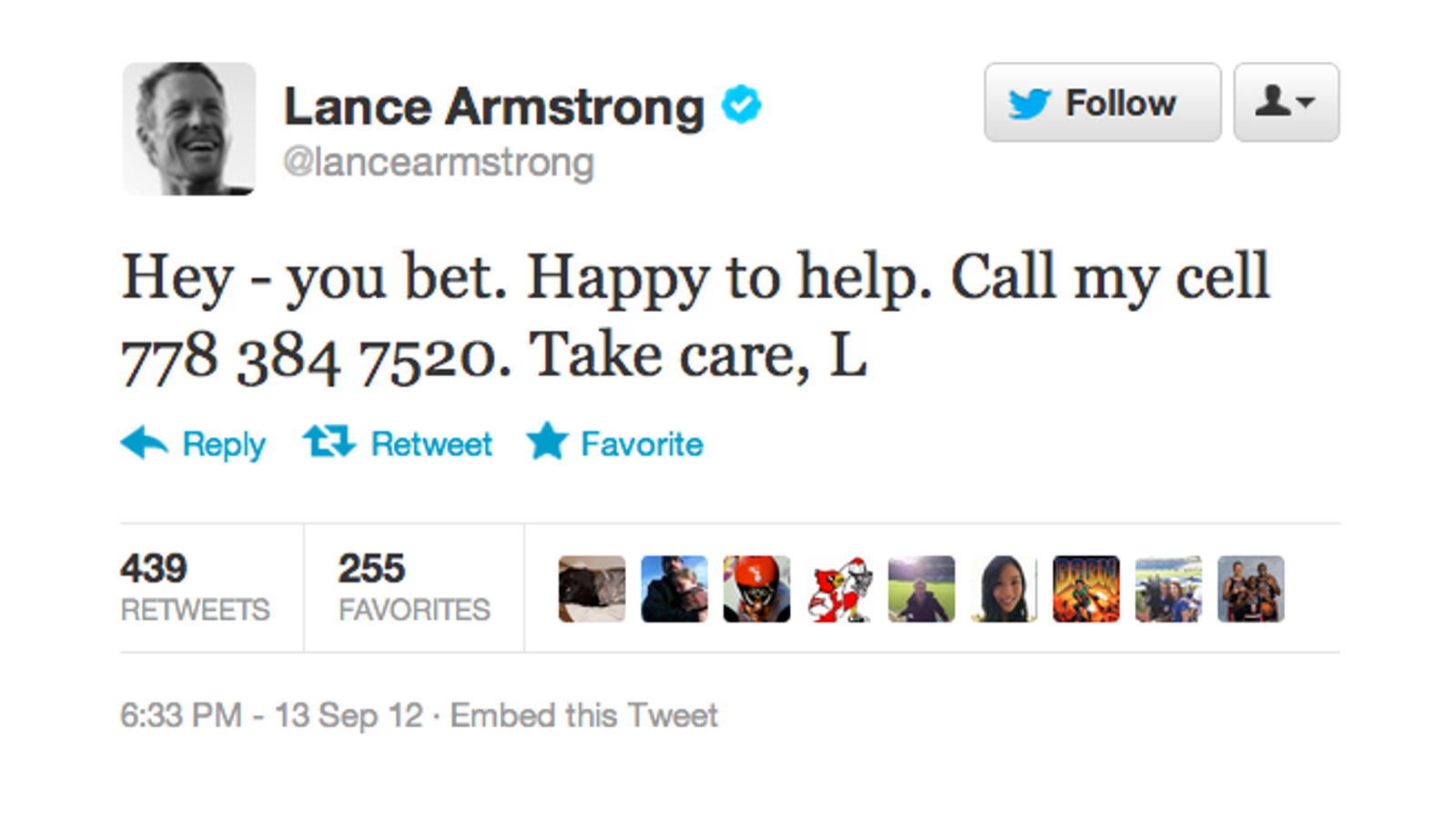 Why Did Lance Armstrong Tweet Out The Cell Phone Number Of Some Random Canadian Dude?