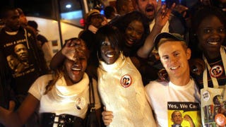 Harlem residents celebrate Barack Obama’s presidential election victory Nov. 4, 2008, in New York City. Spencer Platt/Getty Images