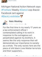 The controversial Facebook comment made by Detroit Police Detective Nathan WeekleyDetroit Free Press via Facebook