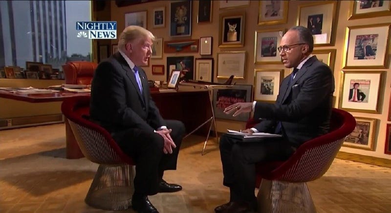 Lester Holt (right) interviews Donald J. Trump at the Trump Tower in May 2016.NBC News screenshot