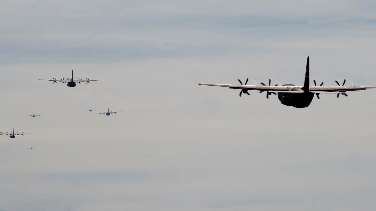 24 C 130s Elephant Walk For The USAFs Joint Forcible Entry Exercise